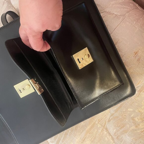 Anthropologie Black Leather Backpack w/Gold Hardware - Picture 3 of 6